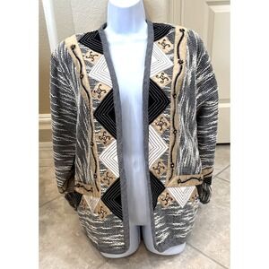 VTG Yak Magik Jacket Embellished Black White Boho Artsy Art to Wear Nepal Sz M